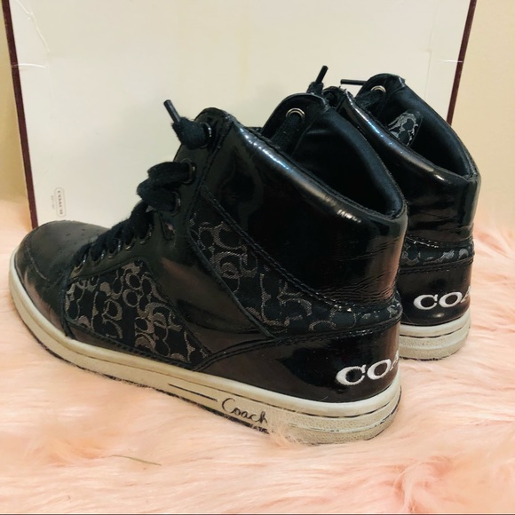 COACH - NORRA STYLE - BLACK SIGNATURE CANVAS & LEATHER WOMEN’S HIGHTOPS - SZ 7 - Picture 6 of 12